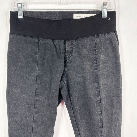 ASOS Size 4 Jeans Black Skinny Pull On‎ Elastic Waist Pockets Denim Womens 1018 - Picture 3 of 9